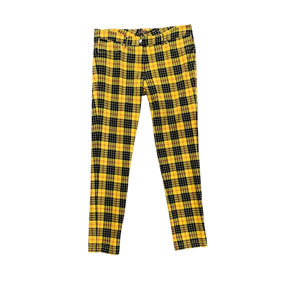 J Mclaughlin Pants Womens 8 Yellow Black Glen Tartan Plaid Skinny Ankle Stretch